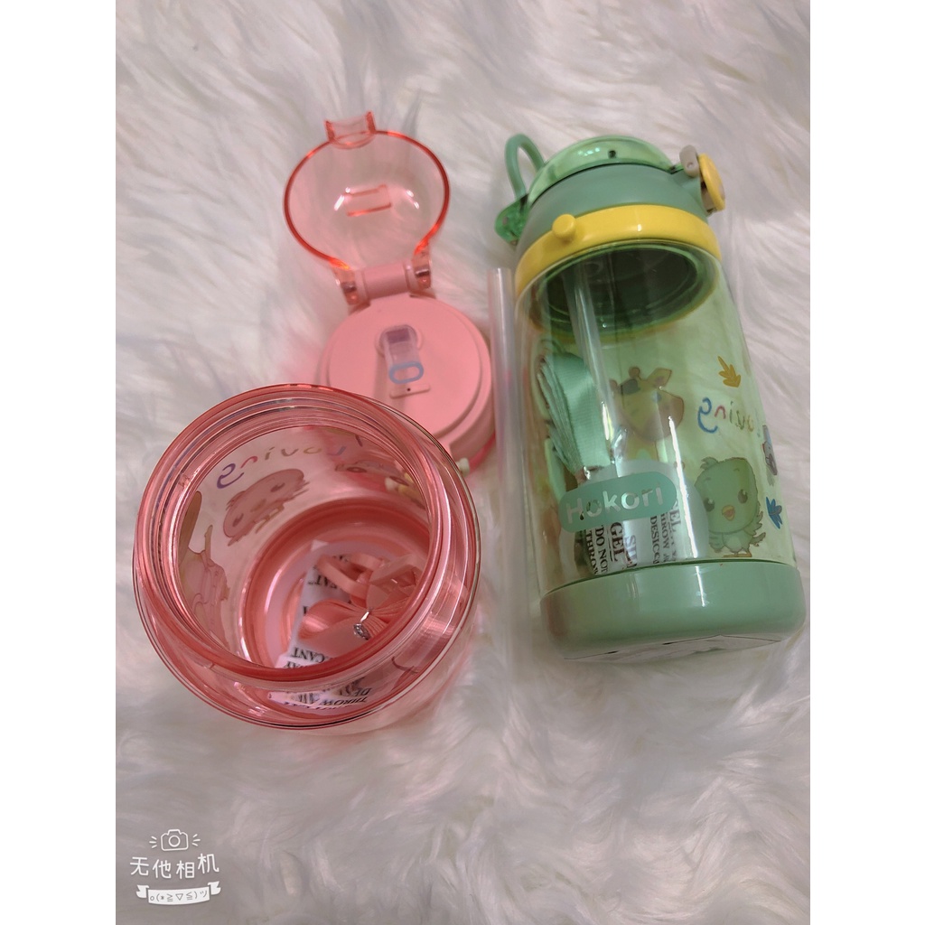 Bình đựng nước, bình uống nước hươu cao cổ có ống hút cho trẻ em, học sinh HOKORI 450ml 0081