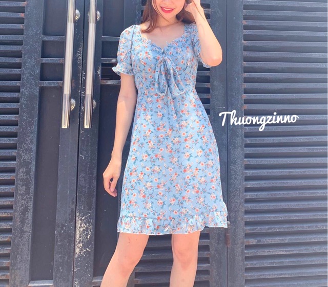 [Ảnh thật/Video] Váy hoa vintage cổ nơ tay bồng - Đầm hoa ulzzang