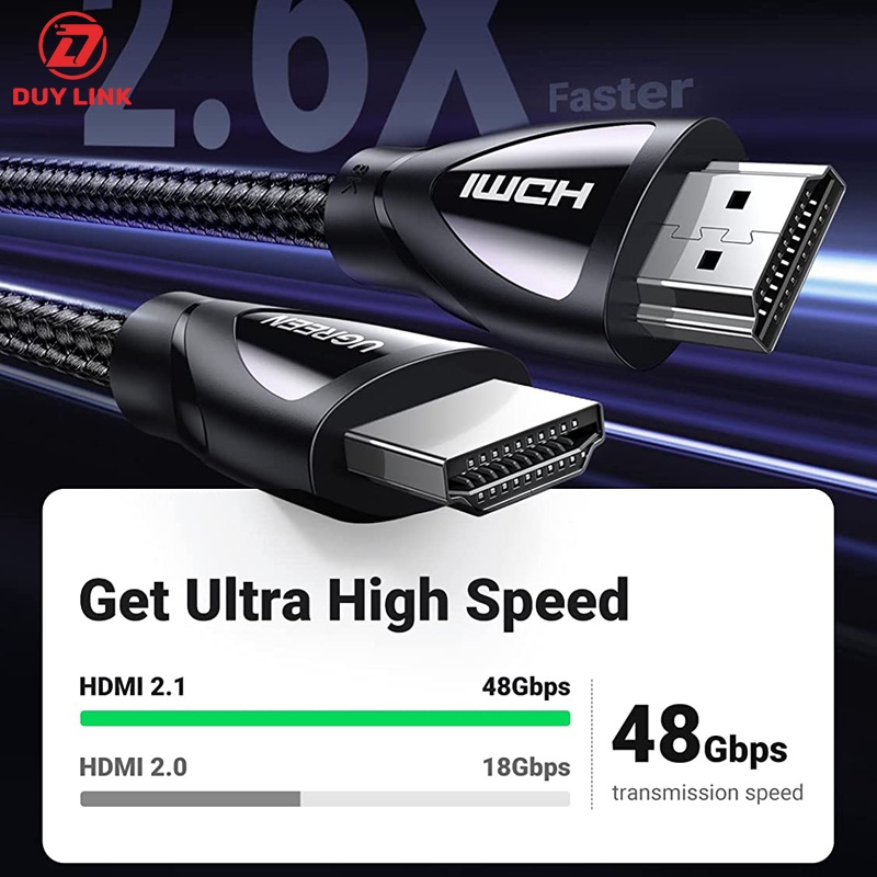 Cáp HDMI 2.1 hỗ trợ 8K@60Hz dài 1m đến 5m chính hãng Ugreen 80401 80402 80403 80404 80405