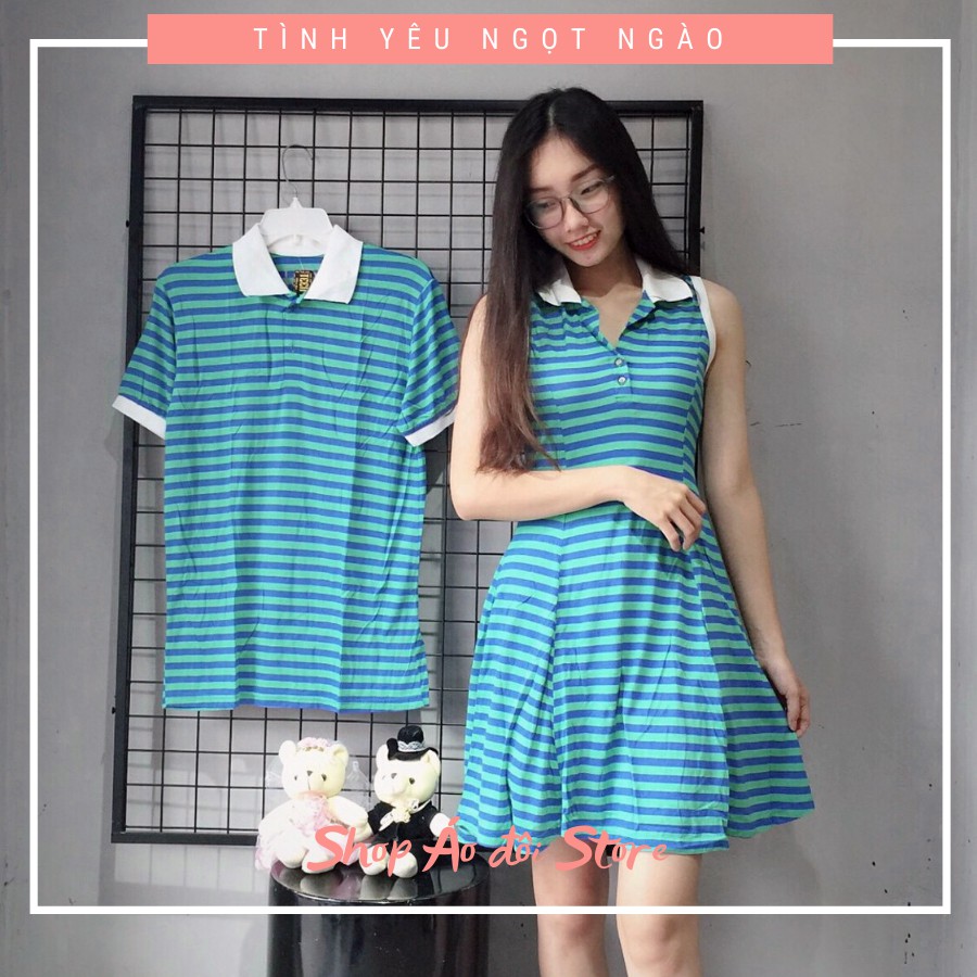 Bộ áo váy thun / sơ mi cặp, đồ đôi nam nữ dễ thương, chất đẹp để chụp hình cưới, đi du lịch