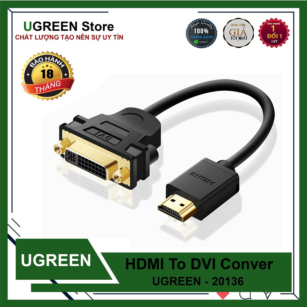 Dây HDMI to DVI 24+5 Âm Ugreen 20136 chính hãng