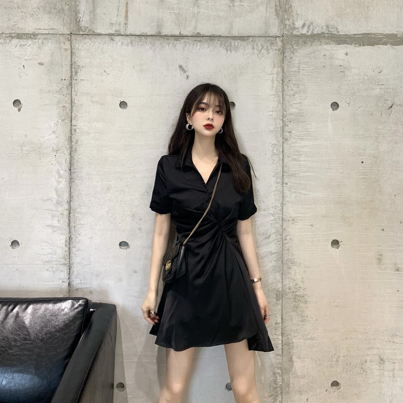 Váy Nữ Cổ Bẻ, Đầm Nữ Thiết Kế Xoắn Eo Nữ Tính Moda.H