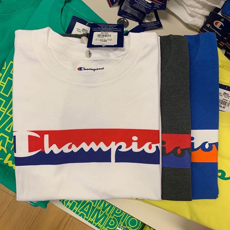 Áo Thun Cotton Ngắn Tay Cổ Tròn In Logo CHAMPION Trẻ Trung Cá Tính Cho Nam