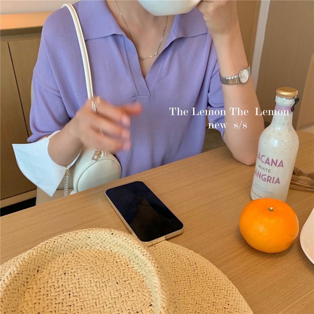 Áo thun XIAOZHAINV polo ngắn tay vải len có 7 màu thời trang mùa hè cho nữ