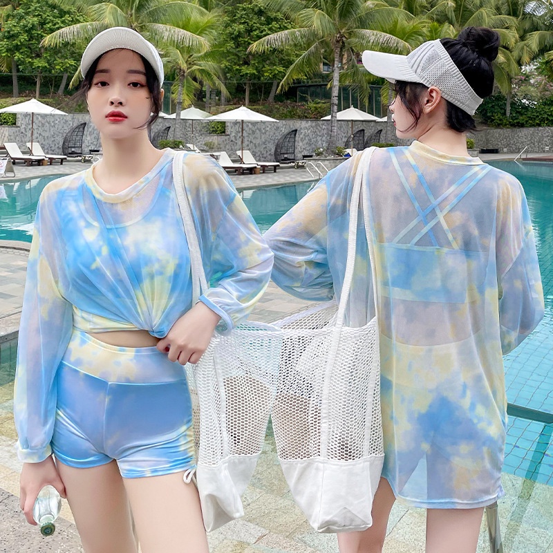 Áo tắm Nữ Thể thao Áo tắm Bộ Ba mảnh Thắt lưng Thuốc nhuộm Kỳ nghỉ Du lịch Thời trang Sexy Đi biển Bikini