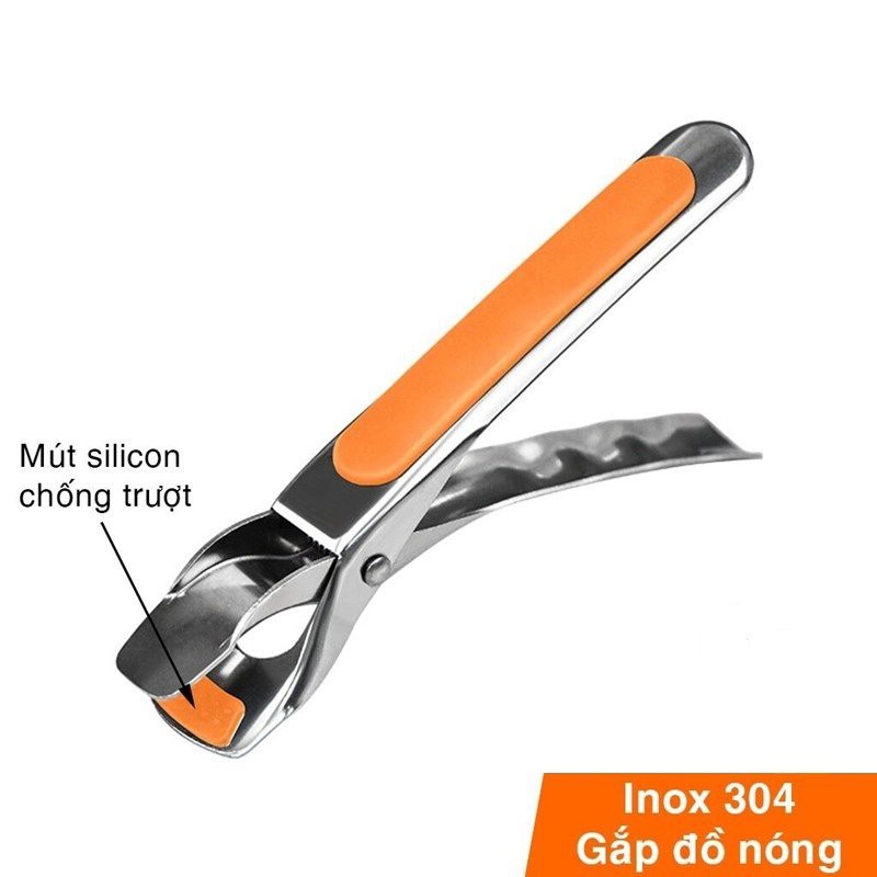 Kẹp gắp đồ nóng inox 304 , kẹp gắp với mút silicon chống trượt gắp chén dĩa nóng tiện lợi