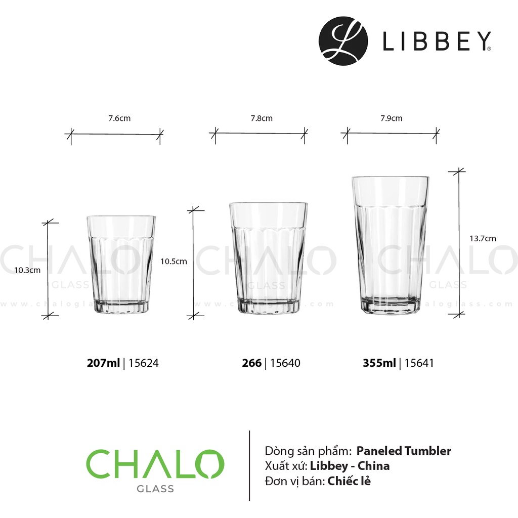 [Chính hãng] Ly thủy tinh sọc Libbey Duratuff Paneled Tumbler - 207ml ~ 355ml | 15624 - 15640 - 15641