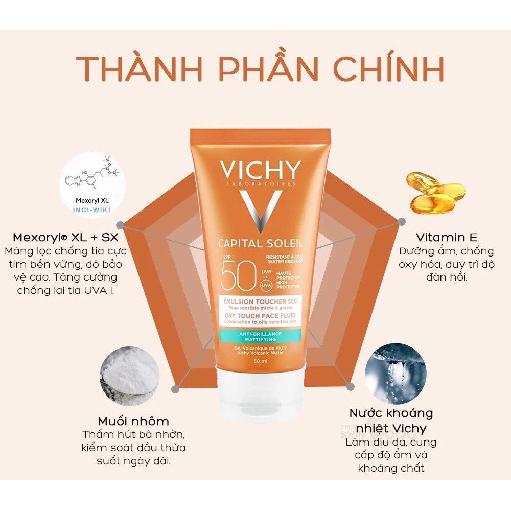 Kem Chống Nắng Không Nhờn Rít SPF 50 UVA +UVB Vichy Ideal Soleil Mattifying Face Fluid Dry Touch 50ml - Khongcoson