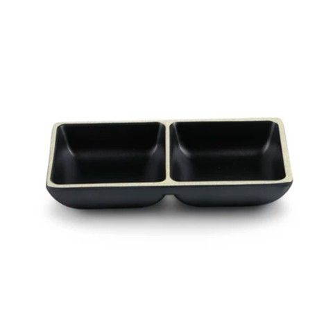 Đĩa Đựng Gia Vị Chấm Màu Đen 2 Ngăn Cao Cấp