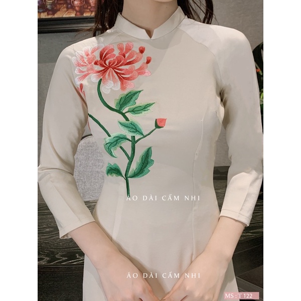 Áo dài thêu hoa Cúc luạ Tây Thi Mã T122