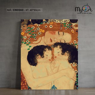 Tranh sơn dầu số hoá tự tô Tranh gia đình mẹ ôm con CN0560