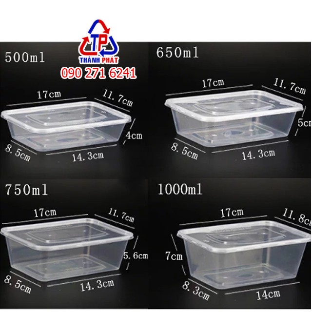 50 Hộp chữ nhật trong đựng thức ăn chân gà sả tắc - rau câu