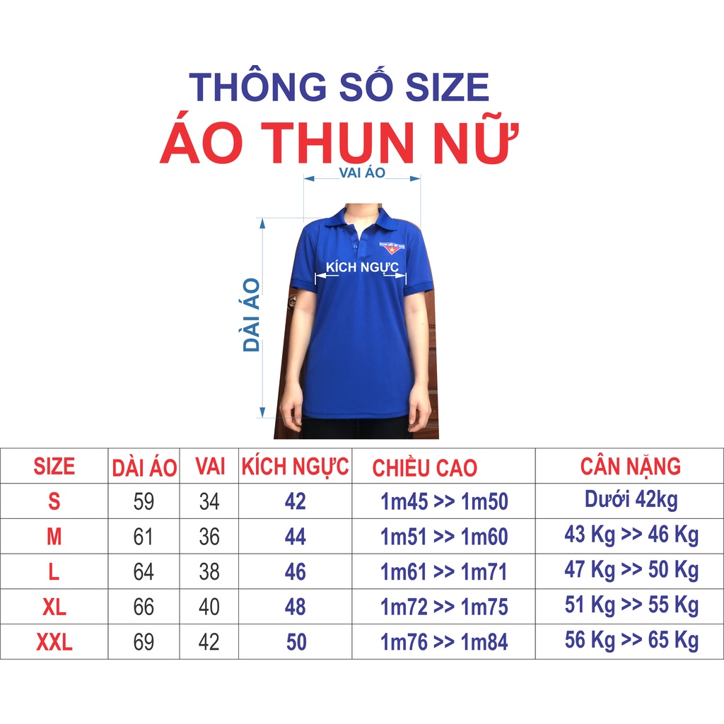 Áo đoàn thun, đoàn thanh niên Nam Nữ - Logo thêu - Vải Cá sấu Poly thoáng mát, bền màu cao.