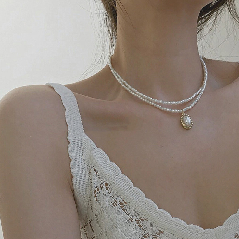 Dây Chuyền Hai Lớp Gắn Ngọc Trai Phong Cách Hàn Quốc 19804