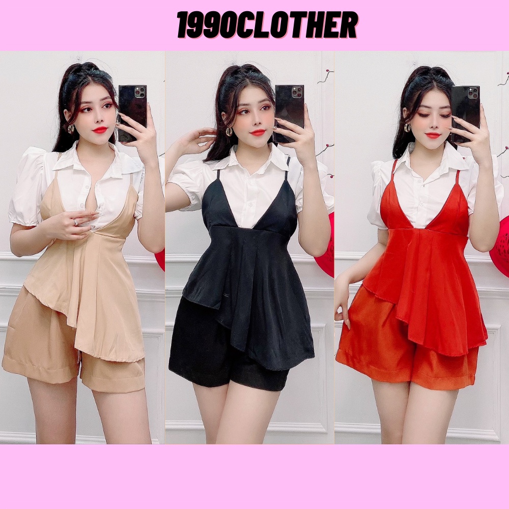 SPK- Set short nữ, set kiểu 2 dây sơ mi nhiều màu đủ size S M L SKUS-13