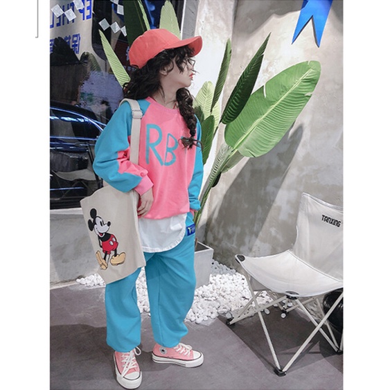 Bộ Đồ Thể Thao Dài Tay In Chữ Phối Màu Thời Trang Xuân Thu Cho Bé Gái