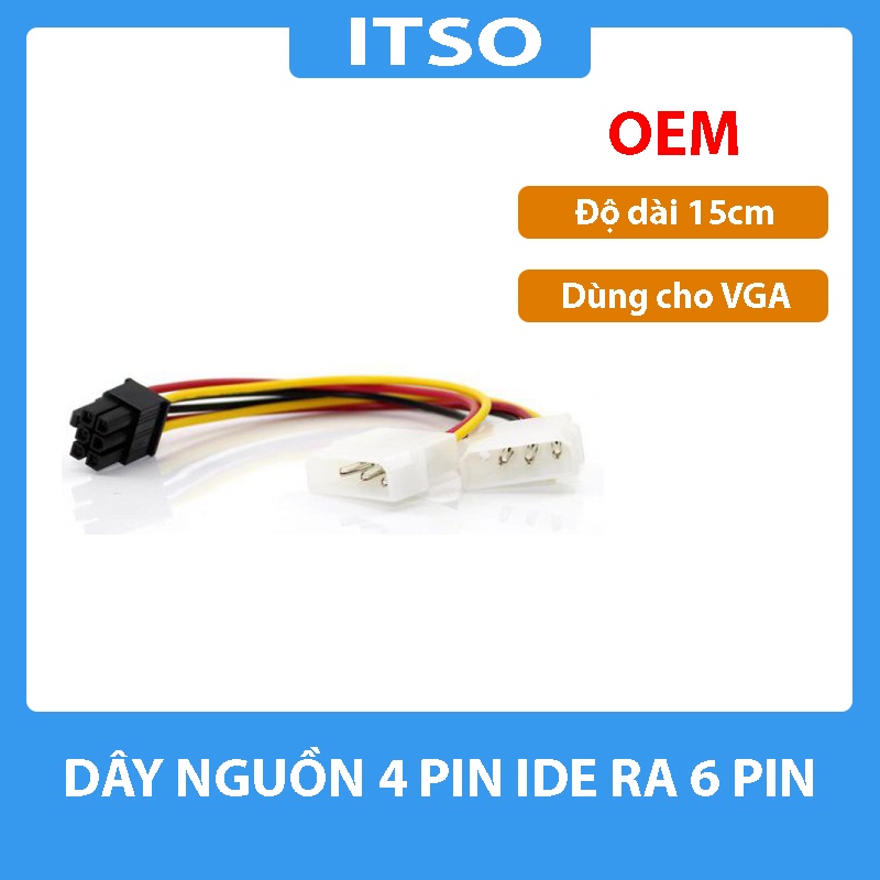 Cáp chuyển 2 nguồn 4 pin ra nguồn phụ 6 pin VGA