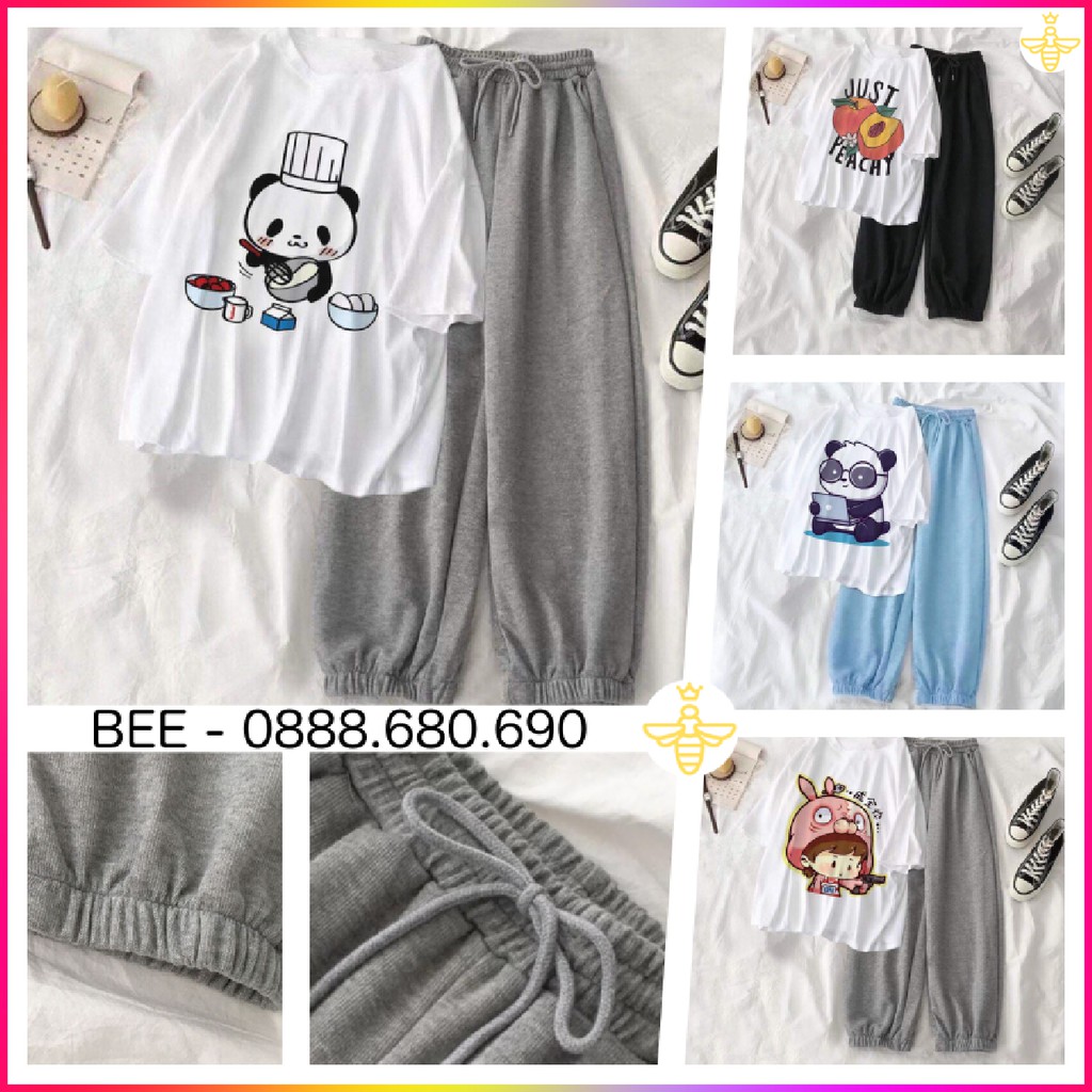 [Ảnh Shop]Sét Áo Thun Quần Jogger - BEE - Áo In Hình Chibi - Quần Jogger Dễ Phối Đồ