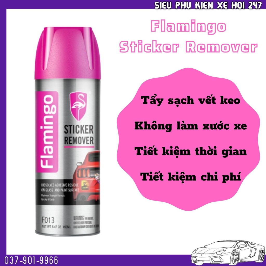 Chai xịt tẩy vết băng keo, nhựa đường trên xe hơi Flamingo Sticker Remover F013 450mL