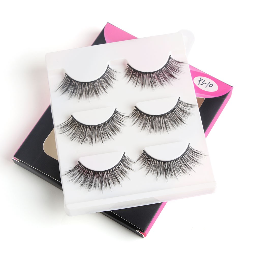 Bộ 3 Cặp 3D Lông Mi Giả（Với hộp）Trang điểm Lông mi giả Handmade Tóc con người Tự nhiên，ông mi mềm sợi tơi, có độ cong sẵn MAGEFY