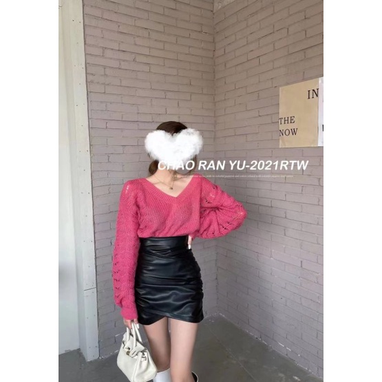 Chân váy da dúm vạt chéo hàng QC