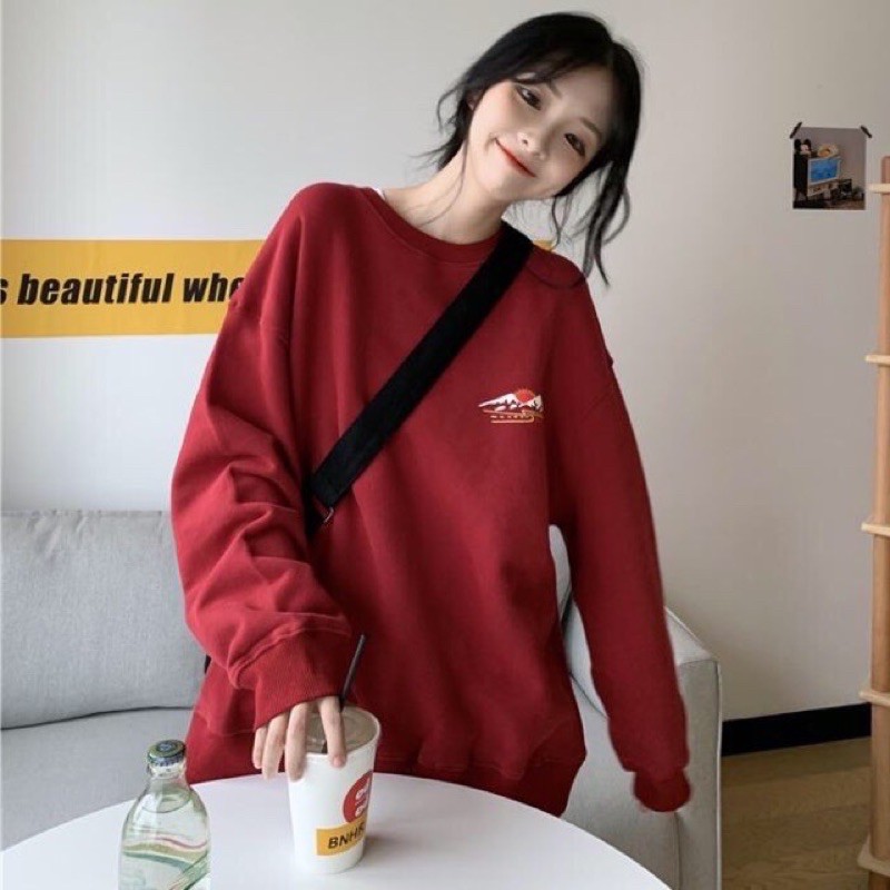 Áo nỉ sweater da cá cực xinh 3 màu hồng, đỏ, be phong cách Hàn quốc | BigBuy360 - bigbuy360.vn