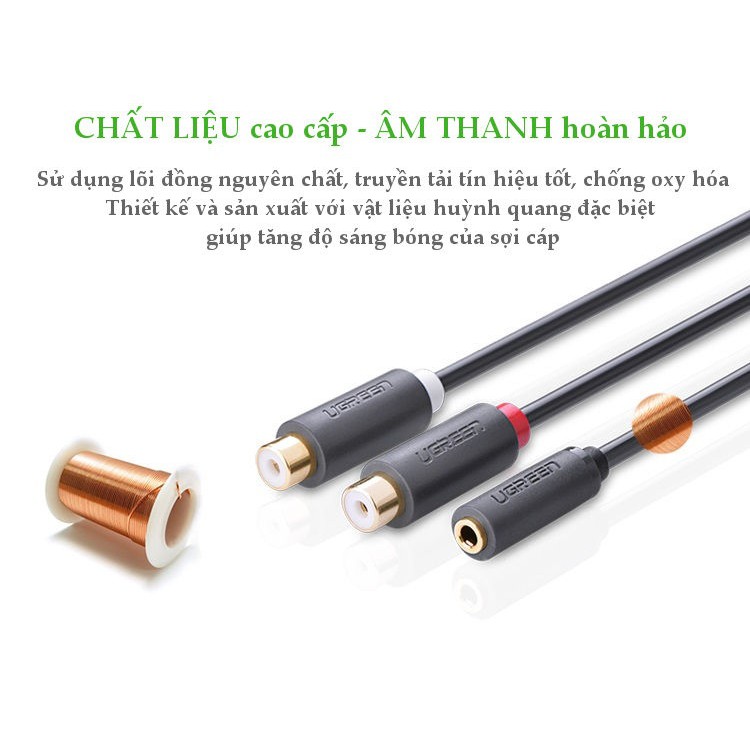 Dây chuyển đổi 3.5mm cái sang 2 đầu RCA cái dài 25CM màu đen UGREEN AV109 10562