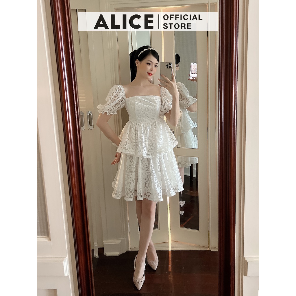 Váy Ren Babydoll Cao Cấp ALICE Thiết Kế 2 Tầng Phối Tay Bồng Tiểu Thư Sang Chảnh V807