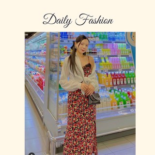 Đầm maxi 2 dây phối ren ngực kèm áo sơ mi trắng điệu đà