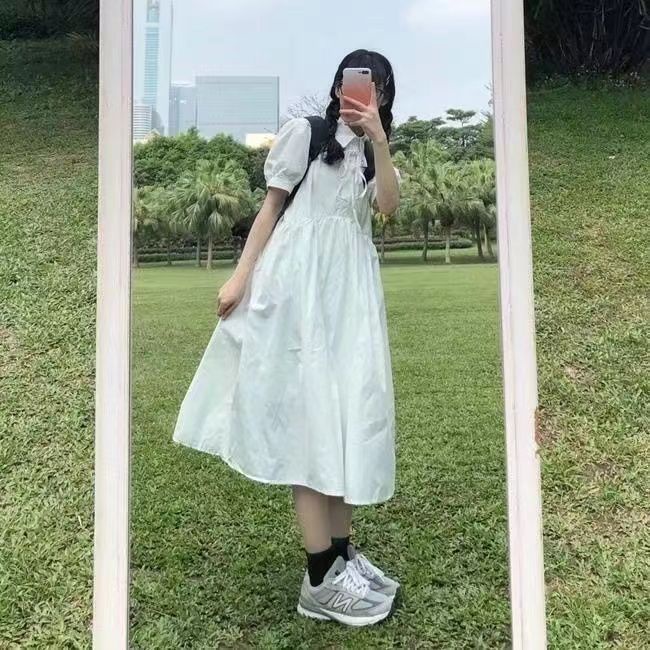 Váy babydoll Đầm Tay Ngắn Thắt Nơ Phong Cách Nhật Bản Dành Cho Nữ