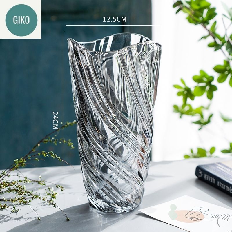 Lọ bình hoa thủy tinh ánh pha lê to cao cấp  trang trí sang trọng màu vàng trắng xám  nhập khẩu trụ bầu trám GIKO lớn