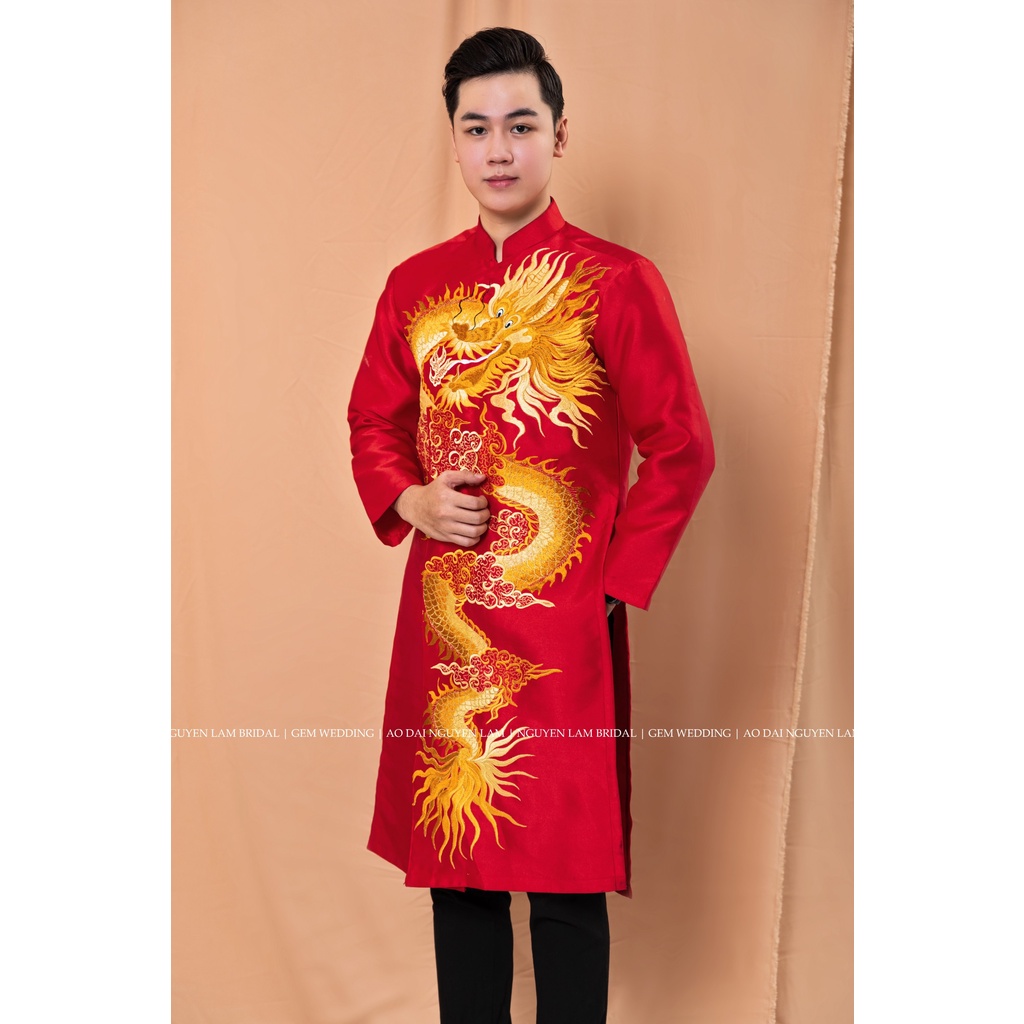 ÁO DÀI CƯỚI THÀNH HÔN CẶP NAM NỮ , HỌA TIẾT THÊU RỒNG PHỤNG CAO CẤP  | AODAINGUYENLAM