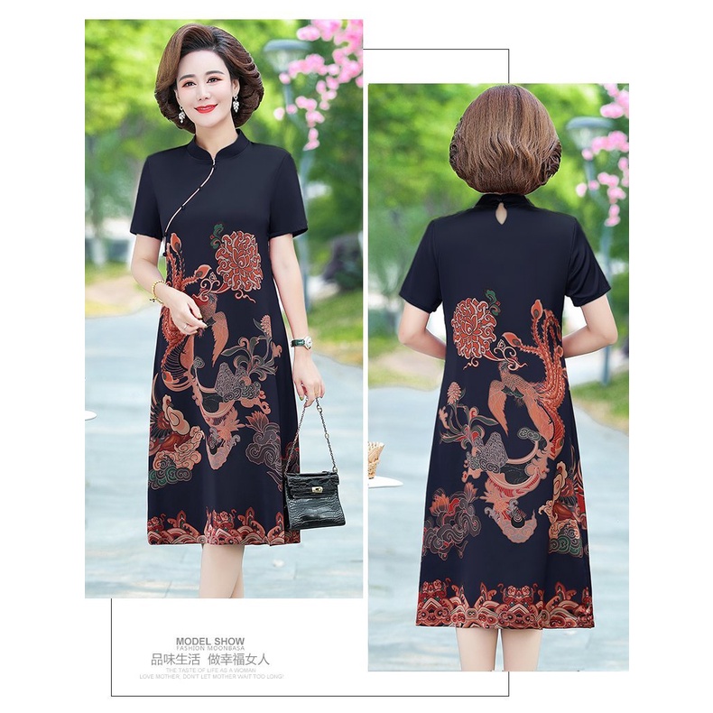 [Hàng Có Sẵn] Đầm Sườn Xám Cách Tân Bằng Vải Lụa Thiết Kế Tinh Tế Thời Trang Mùa Hè Cho Phụ đầm trung niên đẹp