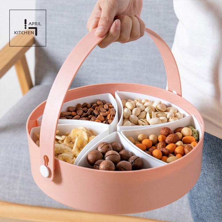 Hộp mứt Tết khay đựng bánh kẹo mứt hộp quà Tết 5 ngăn tiện dụng ngày Xuân KBK03