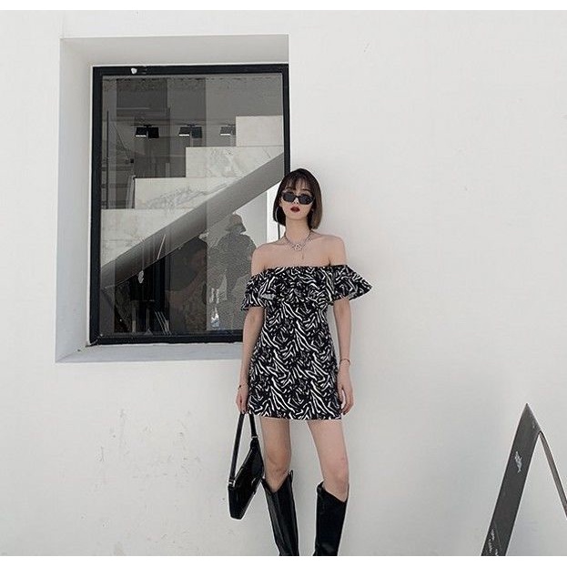 Đầm Chữ A Hở Vai In Họa Tiết Ngựa Vằn Thời Trang Mùa Hè Dành Cho Nữ