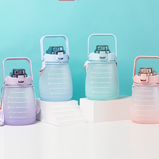 Bình Nước 1,2L Có Vạch Báo Nhắc Giờ Uống Nước ( Tặng Sicter)