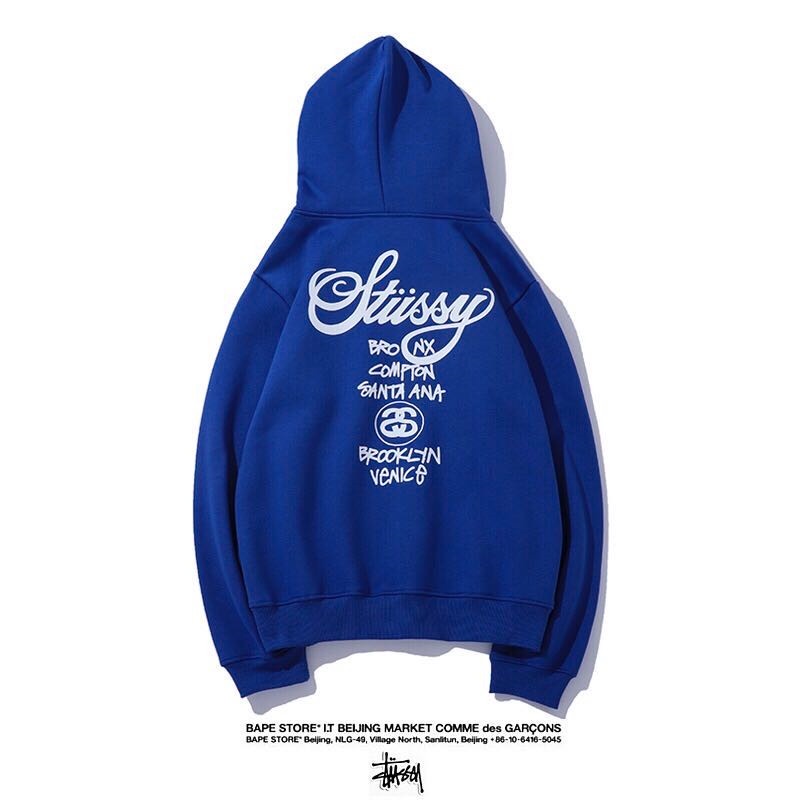 Áo Hoodie Cotton Hai Mặt In Chữ STUSSY Thời Trang Đường Phố Unisex