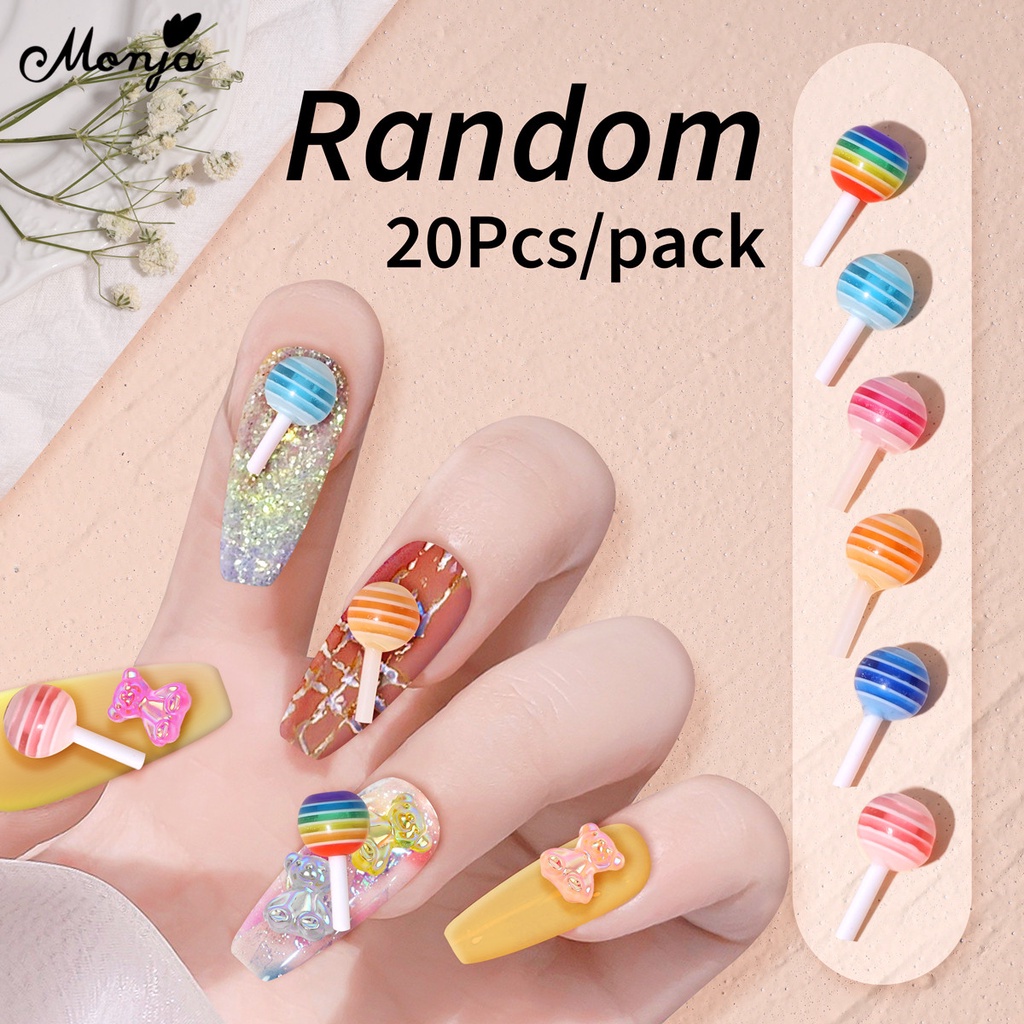 Túi 20 phụ kiện đính móng tay nghệ thuật MONJA kiểu nơ/ bướm/ mặt cười/ kẹo mút/ váy 3D nhựa resin nhiều màu xinh xắn