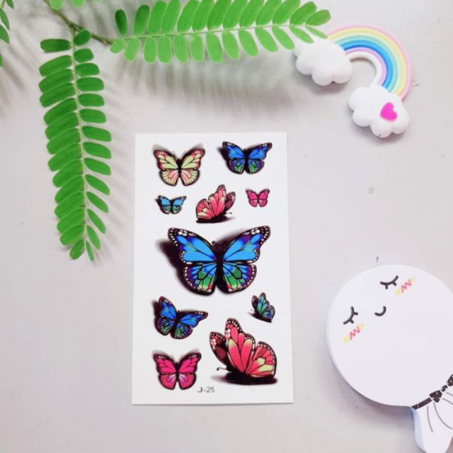 Hình xăm bướm j25. Xăm dán tatoo mini tạm thời, size &lt;10x6cm