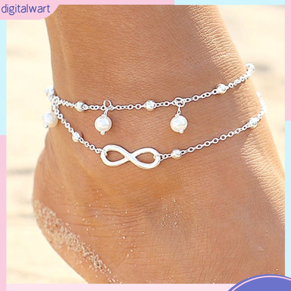 Lắc chân móc xích 2 lớp phối mặt hình vô cực độc đáo thời trang cho nữ