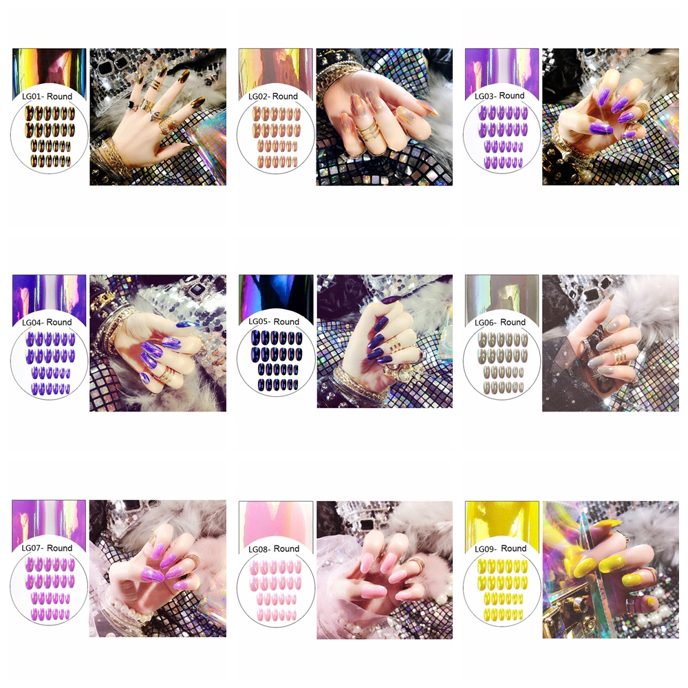 Set 24 móng tay giả tráng gương ánh kim nổi bật cho làm đẹp