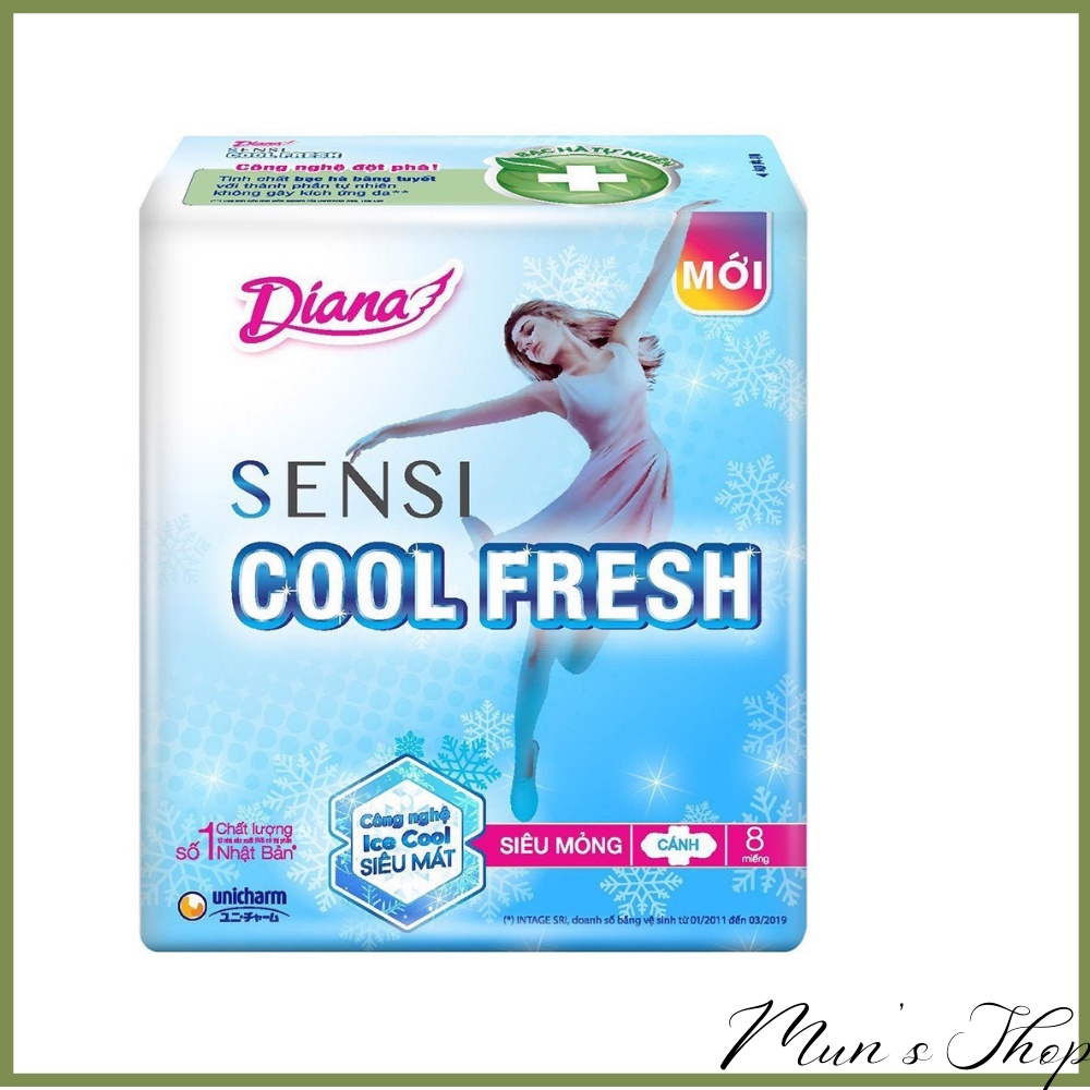 BVS Diana SenSi Cool Fresh siêu mỏng (băng vệ sinh Có cánh 8 miếng/1 gói)