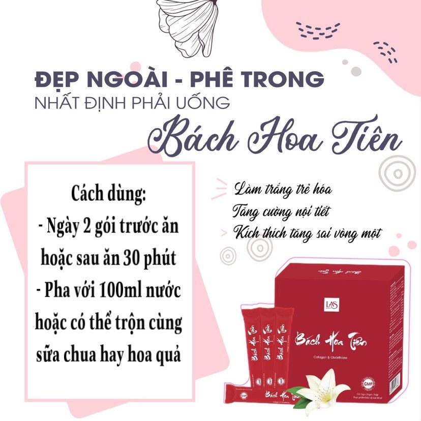 Bách Hoa Tiên chính hãng las beauty Cốm đẹp Da hết khô hạn nở ngực bổ sung nội tiết tố colagen trắng Da mờ nám