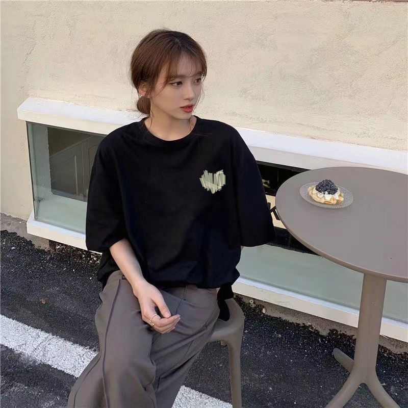 Áo Thun 100% Cotton Tay Ngắn Dáng Rộng Phong Cách Hàn Quốc Thời Trang Mùa Hè Cho Nữ