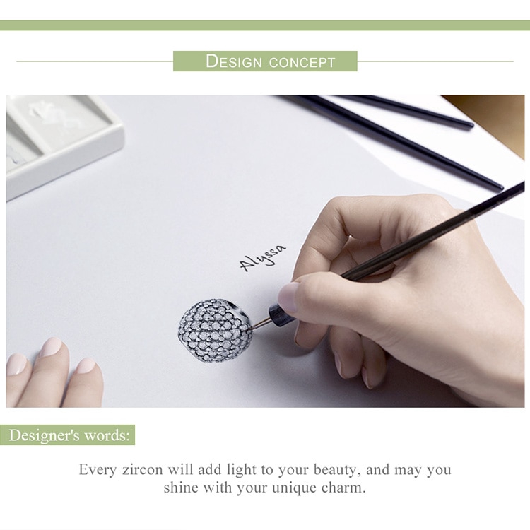 Hạt trang sức Bamoer SCC733 bằng bạc 925 hình tròn đính pha lê CZ làm trang sức cho nữ