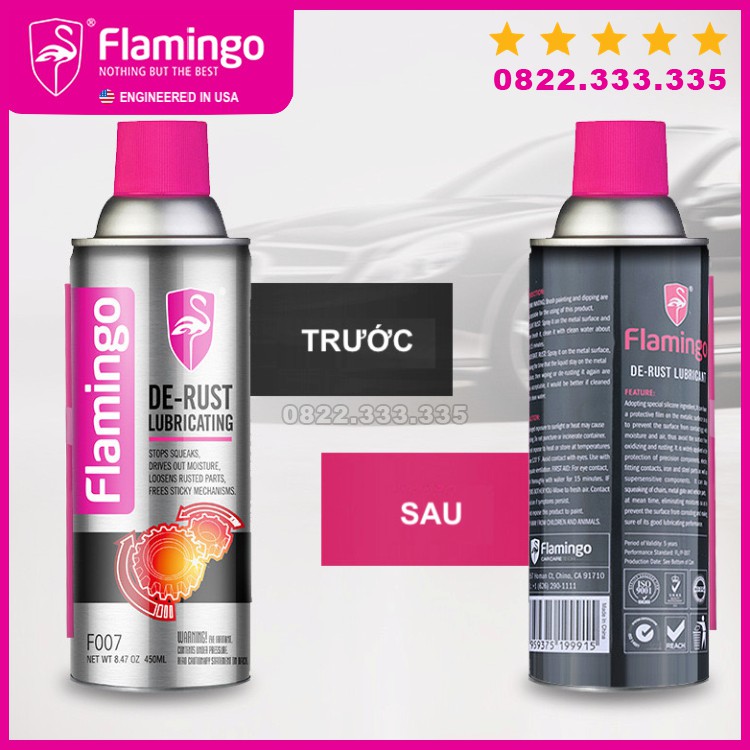 xịt tẩy rỉ set kim loại làm trơn bánh răng sáng kim loại Flamingo DE-RUST LUBRICANT F007 chính hãng tốt hơn RP7