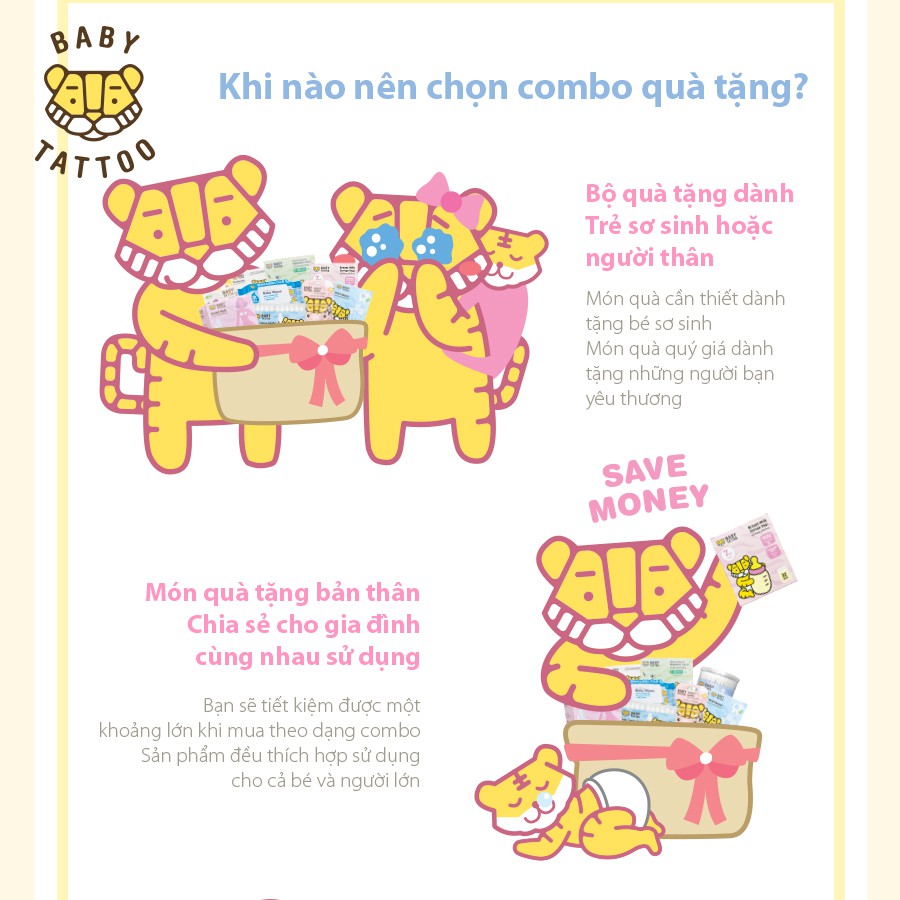 BABY TATTOO Bộ Túi Quà Tặng 8 Món Cho Mẹ Và Bé Từ 0-12 Tháng Tuổi