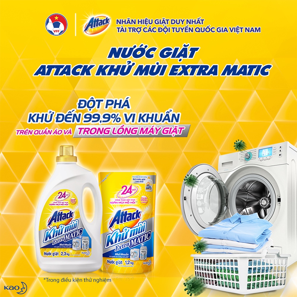 [Mã FMCGKAO52 giảm 8% đơn 250k] Nước giặt Attack Khử Mùi Extra Matic Chai 2.3kg