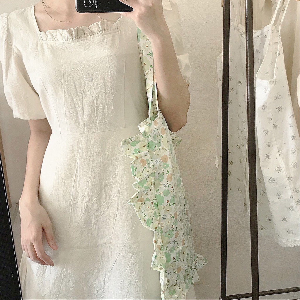 Túi tote vải phong cách Hàn Quốc hoa nhí đeo vai phối bèo - Cloudy Day