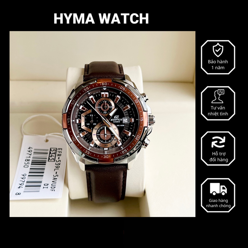 Đồng hồ thể thao Nam Casio Edifice EFR 539L-5A Dây da màu nâu Chống nước 100M Bảo hành 5 năm Hyma watch